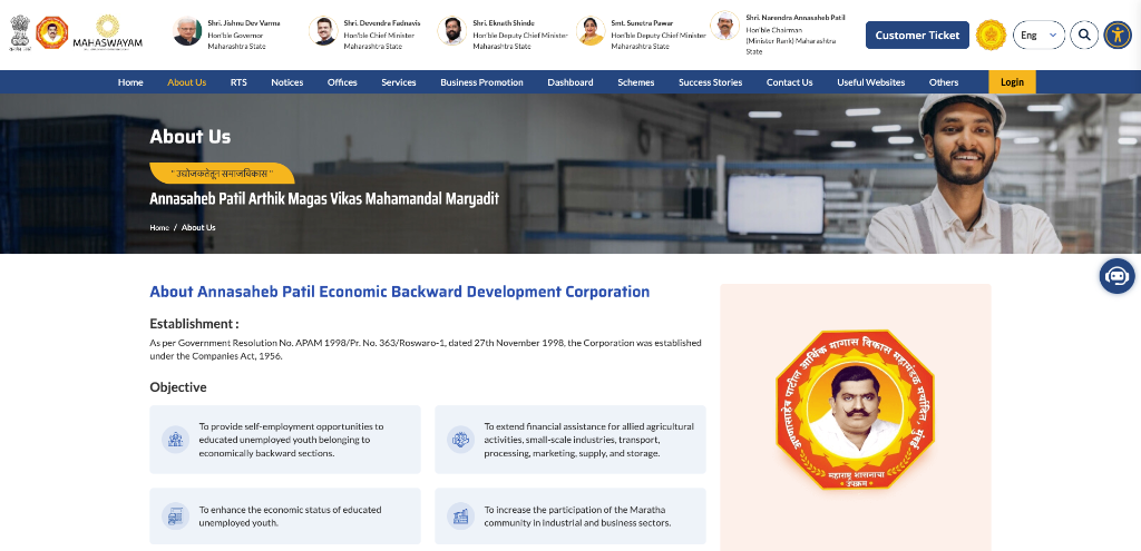 Youth Self-Employment & Welfare Objectives Portal — Annasaheb Patil Arthik Magas Vikas Mahamandal