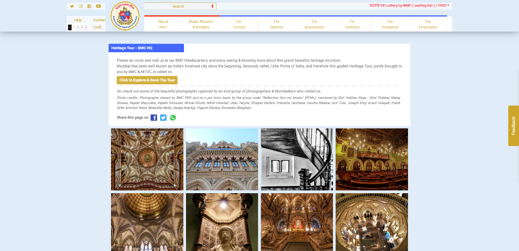 Heritage Headquarters & Public Tourism Booking — BMC Mumbai