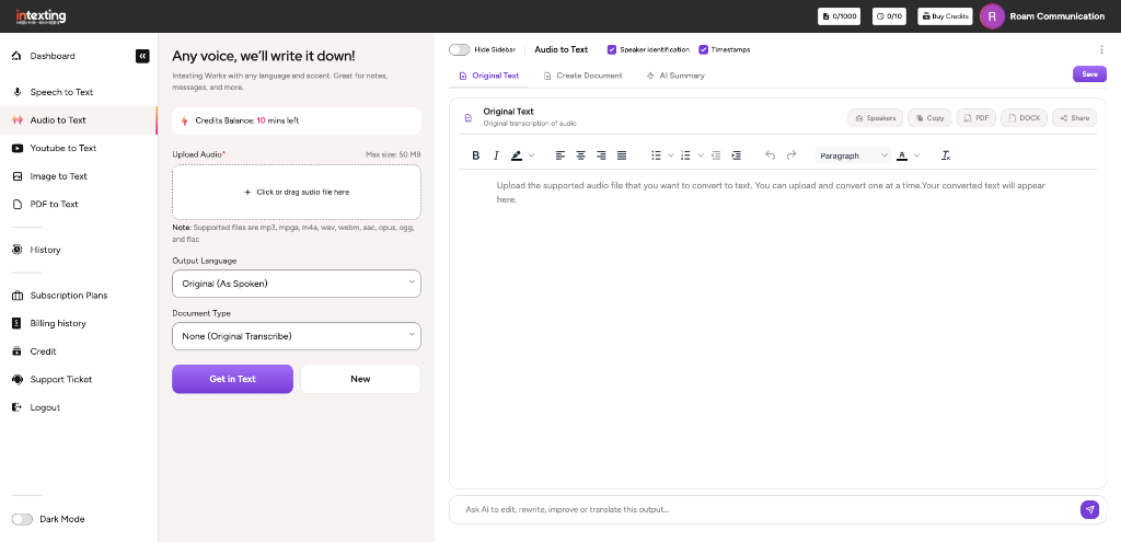 Synchronized Audio Transcription Console — Intexting.com