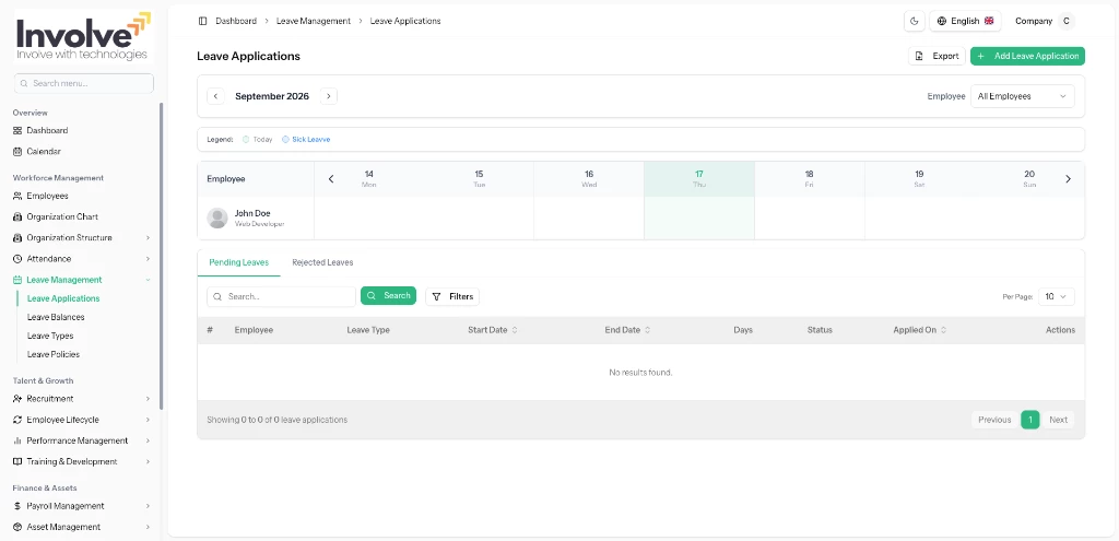 Leave Policy and Approval Dashboard Interface